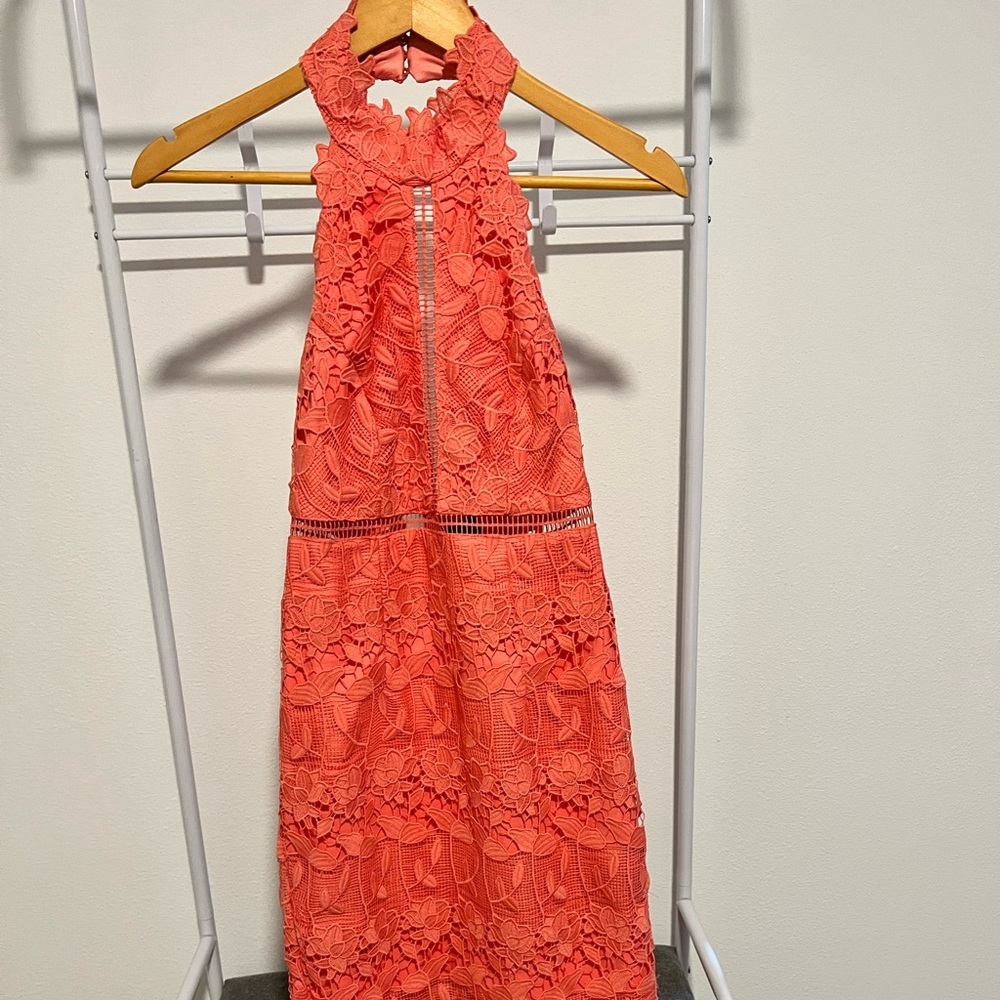 Beautiful coral embroidered lace cocktail dress